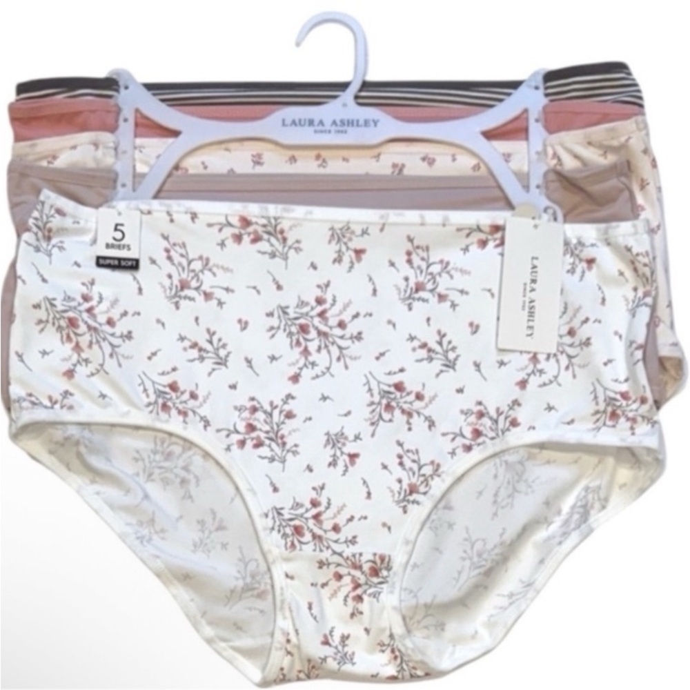 LAURA ASHLEY 5 Pack Floral Stripes Stretchy Super Soft Panties Briefs NWT 1X